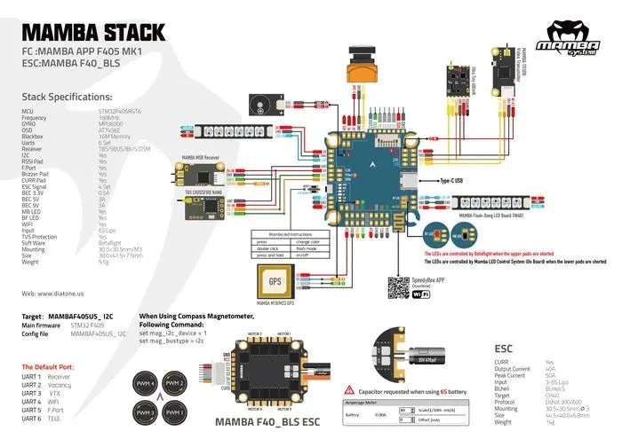 Diatone MAMBA Stack App F405 MK1 + F40_BLS Dshot600 40A ESC 4 Diatone MAMBA Stack App F405 MK1 + F40_BLS Dshot600 40A ESC - Image 4