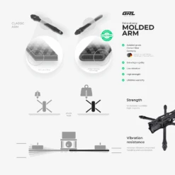 GRL FPV Pro 2 Titanium Lowrider Freestyle Frame 5" 14 GRL FPV Pro 2 Titanium Lowrider Freestyle Frame 5" -Drone Discount Store GRL FPV Pro 2 Titanium Lowrider Freestyle Frame 5 inch molded arm