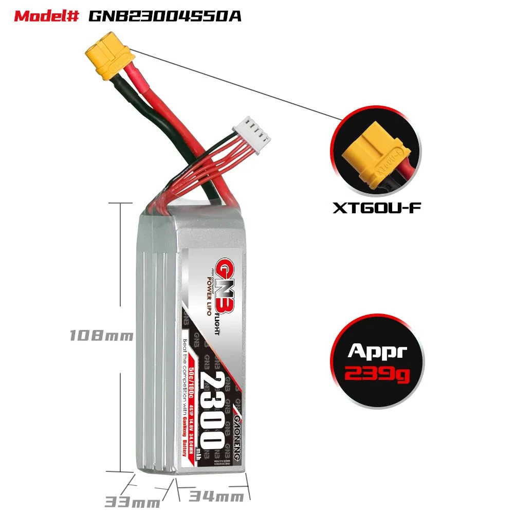 GNB 4S 2300MAH 14.8V 50C/100C RC LiPo Battery 3 GNB 4S 2300MAH 14.8V 50C/100C RC LiPo Battery - Image 3