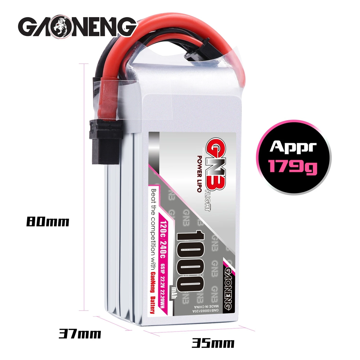 GNB 1000mAh 22.2v 6S 120C - XT60 Lipo Battery With Plastic Plate 1 GNB 1000mAh 22.2v 6S 120C - XT60 Lipo Battery With Plastic Plate