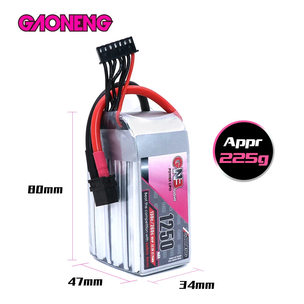 GNB 1250mAh 22.2v 6S 130C - XT60 Lipo Battery With Plastic Plate 2 GNB 1250mAh 22.2v 6S 130C - XT60 Lipo Battery With Plastic Plate - Image 2